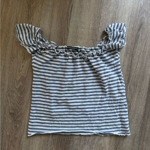 Brandy Melville Blue and White Ruffled Blouse